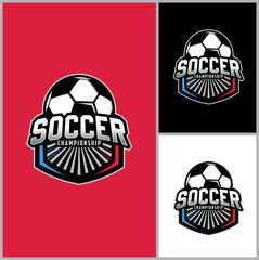 Vintage Modern badge emblem Football soccer sport team club league logo with shield and ball concept icon vector