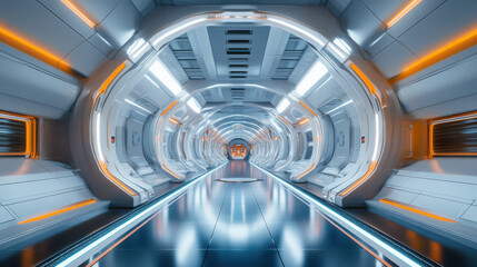 Obraz premium Futuristic city subway tunnel with glass architecture and modern interior design, showcasing urban innovation and technological advancement.