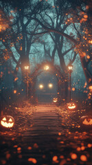 Spooky Halloween banner with dark shadows and creepy atmosphere.