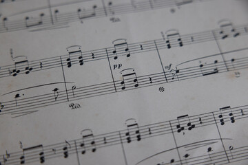 Closeup view of sheet with music notes.