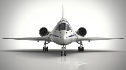 Fototapeta premium Futuristic aircraft design showcasing innovation in aviation technology and sleek aesthetic from a frontal view.
