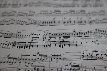 Close up of a musical pentagram on a music sheet 