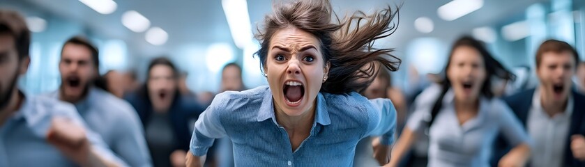 Chaotic Evacuation of Panicked Office Employees During Emergency Crisis