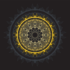 Cute gold Mandala. Ornamental round doodle flower isolated on white background. Geometric decorative ornament in ethnic oriental style.