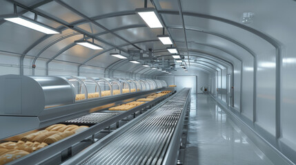 Obraz premium Cooling Tunnels: Conveyor belt systems for cooling baked goods after baking
