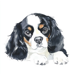 Elegant Watercolor Painting of a Charming Cavalier King Charles Spaniel