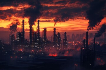 Oil refinery at twilight sky