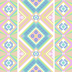 Pastel geometric patterns that are traditional, ethnic, Navajo, or Native American Indian. designs for clothing, curtains, carpets, sarongs, Hmong, and fabric edges.
