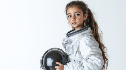 Fototapeta premium American girl dressed as an astronaut holding a helmet