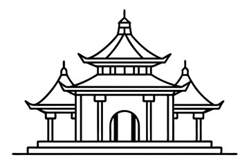 Line Drawing of Thai Pavilion Traditional Temple Architecture in Minimalist Style