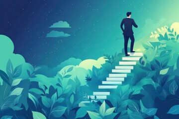 Obraz premium Businessman climbing the stairs to success. Concept of career path success