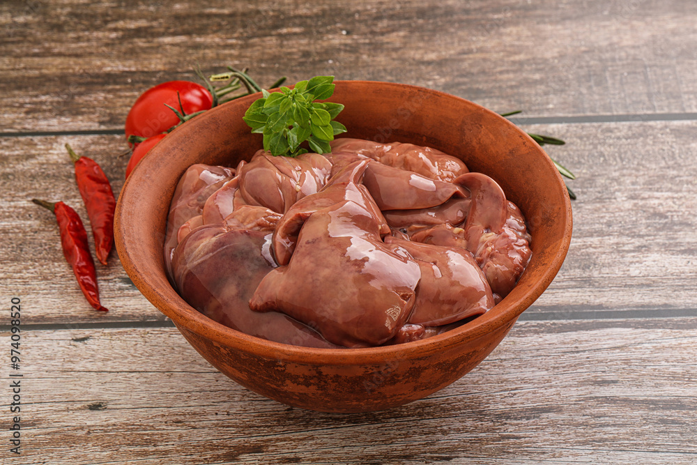 Poster Raw chicken liver in the bowl