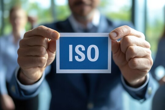 Expert presenting an ISO certified badge as a symbol of adherence to global quality standards and regulatory compliance 