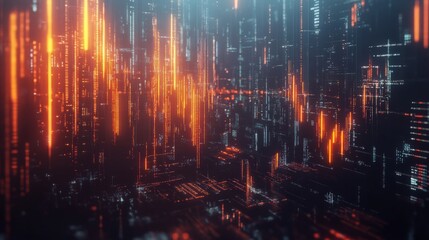 Fototapeta premium Abstract trading chart with big data and infographics. 3D Fintech concept background with glowing candle chart