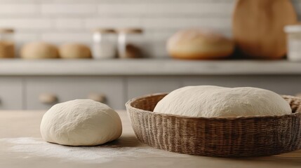 A 3D animated view of dough being kneaded and shaped in a bakery kitchen, 3D animation, dough kneading, bakery kitchen