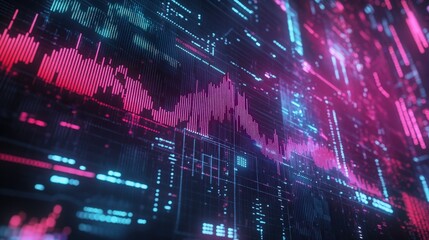 Obraz premium Trading charts and data background on pixelated screen