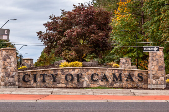City Of Camas road sign in Camas, Washington
