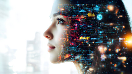 Futuristic digital woman and data