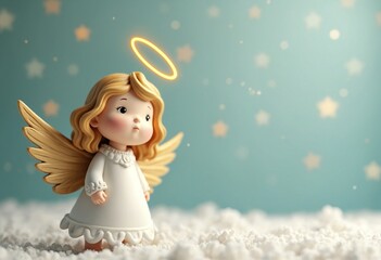 Christmas angel, with a golden halo, 3D illustration, copy space for text