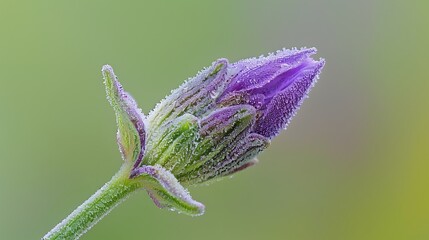 A close-up of a lavender bud just beginning to open, showing the fine textures and soft purple hues...