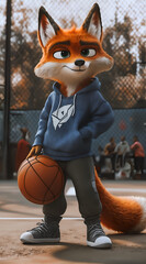 Whimsical Fox Basketball Player on a Fall Day