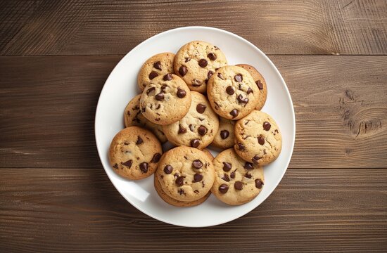 A plate of chocolate chip cookies 