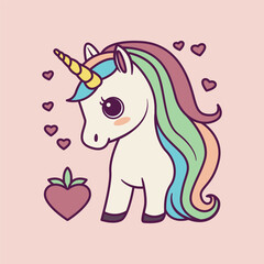 Cartoon Kawaii Unicorn with Pink Hair Icon Illustration
