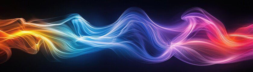 Fototapeta premium Streams of light trails in rainbow colors, organic shapes, vibrant and dynamic.