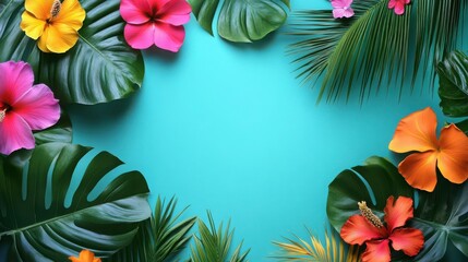 Tropical Escape Frame, an eye-catching design featuring lush palm leaves and vibrant flowers, ideal for summer promotions or vacation-themed marketing campaigns.