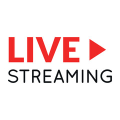 Streaming sign indicating a live broadcast activity, designed with bold letters and a play symbol, isolated against a white background