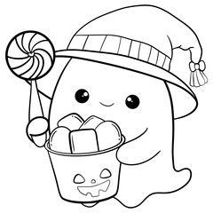 Adorable Ghost with a candy bucket