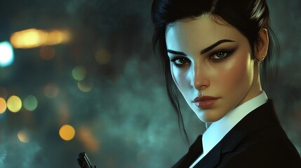 woman wearing a business suit, exuding confidence and authority