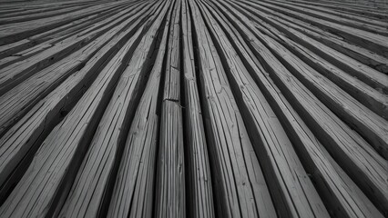Obraz premium Abstract Pattern of Wooden Planks Creating a Linear Perspective Effect in Black and White