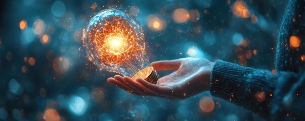 Person catching floating glowing ideas in a net, symbolizing gathering creative business concepts, idea collection, innovation in business