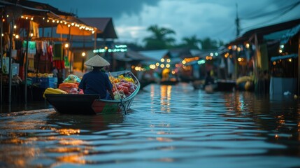 Obraz premium Floating market of the Kalimantan community. Traders use boats