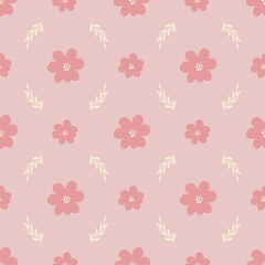 Fototapeta premium Simple floral pattern seamless background. Abstract seamless flower pattern vector on pink background.