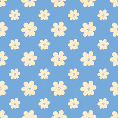 Vintage seamless floral pattern. Modern flat design flowers with seamless pattern vector. Blue background seamless pattern.