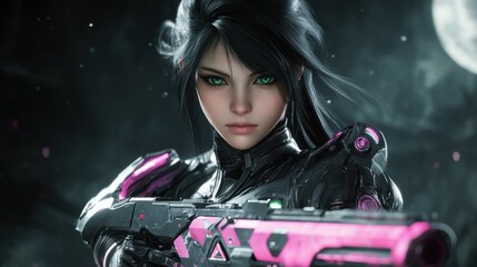 Cyberpunk woman robot android cyborg character Sci-fi army technology background