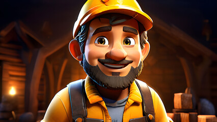 3D Cartoon-Style Gold Miner Character in a Vibrant Mine Setting