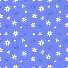 Cute seamless pattern with scattered flowers and leaves. Seamless  floral pattern vector background.