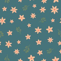 Seamless vintage pattern with abstract flowers and leaves. Simple flower pattern vector background.