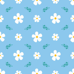 Floral seamless pattern with blooming flowers. Simple cute modern pattern seamless background. Vector floral background with green.