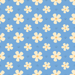 Seamless flower pattern vector. Cute floral hand drawn wallpaper on blue background.