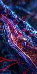 A vibrant, detailed illustration of a blood vessel showcasing intricate structures and vivid colors, ideal for scientific or medical use.