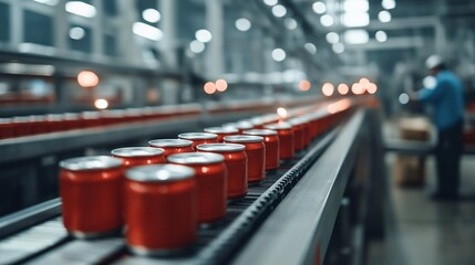 A clean and efficient factory conveyor system producing canned goods, with perfect alignment and speed