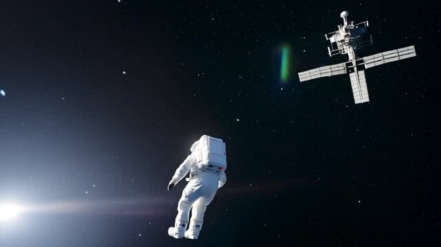 Astronaut embarking on a spacewalk against the vast, deep black backdrop of outer space