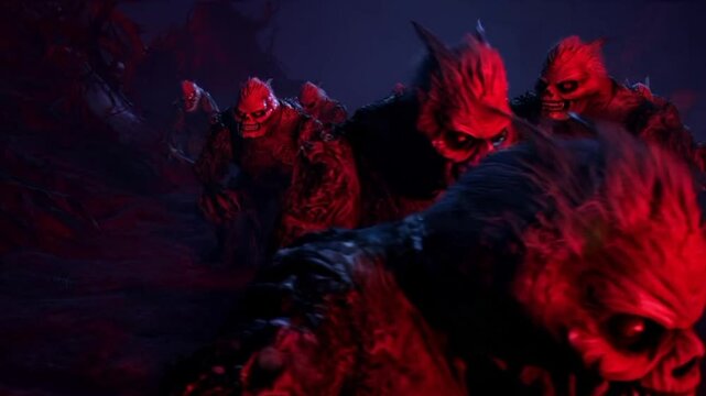 Nightmares, scary monsters with evil faces for Halloween, computer hellish characters.