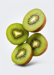 Fototapeta premium beautiful kiwi fruit flying in the air, food fresh fruit photography, isolated in white background