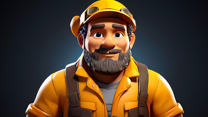 3D Cartoon-Style Gold Miner Character in a Vibrant Mine Setting