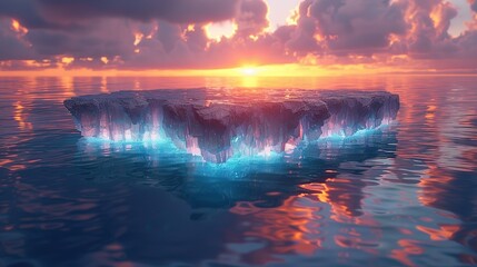 Floating Iceberg at Sunset